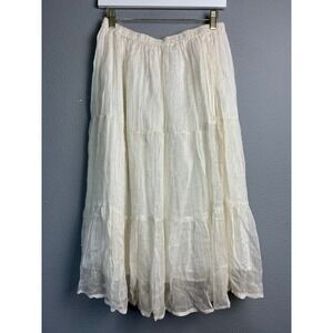 Metro Girl Ivory Silver Metallic Stripe Tiered Fairy Boho Maxi Skirt Size Med